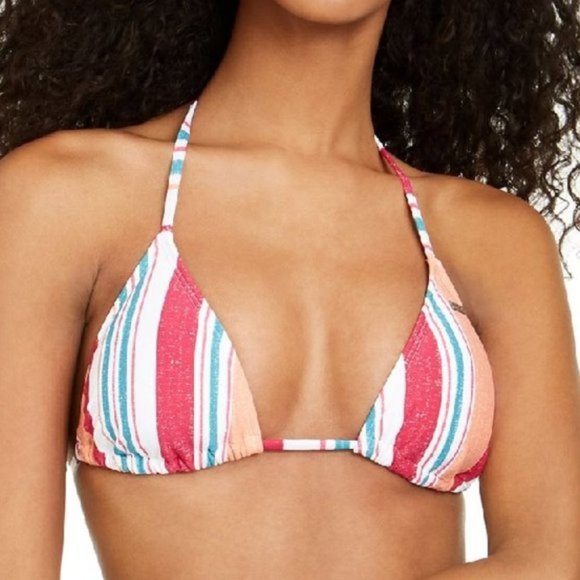 Roxy Juniors' Striped Halter Triangle Bikini Top - Picture 1 of 5